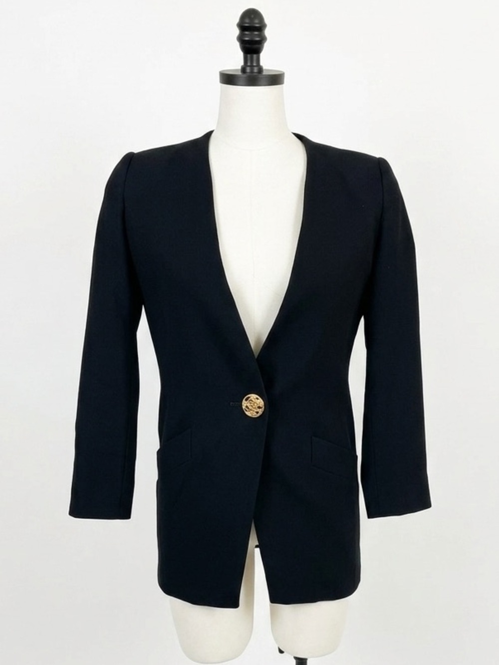 VTG Jones New York 100% Pure Wool Collarless Blazer Jacket Black 2P